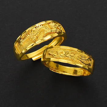 Открывающие Кольца Золотого цвета 14K для Пары Свадьба Помолвка Дракон Феникс Чистое Золото Любовник Кольцо Группы Пара Ювелирных Изделий Подарки