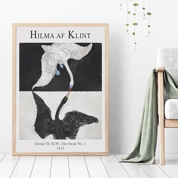 Плакат с Лебедем в Скандинавском Стиле от Hilma of Klint Черно-Белый Лебедь Живопись Плакаты И Принты Настенные Панно Для Декора Гостиной