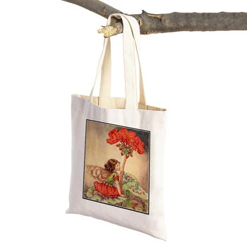 Повседневная сумка для покупок с эльфами из сказочного мира, женская холщовая сумка-тоут, многоразовые сумки для покупок в супермаркете с милой мультяшной цветочницей