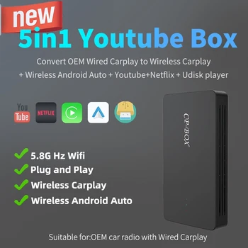 Потоковая Коробка Carplay Android Auto Беспроводной Адаптер Smart Car AI Box 5в1 USB-Ключ Youtube Netflix для Apple Samsung Xiaomi