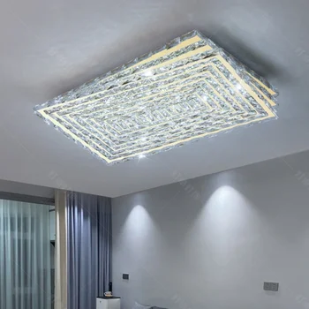 Потолочный светильник 2022 K9 Crystal Luster Потолочная Люстра RC Dimmable Led Прямоугольное внутреннее освещение для гостиной / столовой Спальни