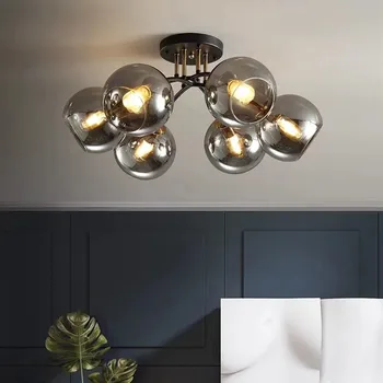 Промышленные потолочные светильники Прозрачный дымчато-серый абажур из скандинавского стекла, черно-золотая лампа для украшения спальни