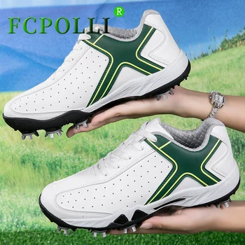 Профессиональная обувь для гольфа с шипами для унисекс, противоскользящие кроссовки для спортзала, мужские кожаные пары для тренировок по гольфу, Дизайнерская спортивная обувь для женщин