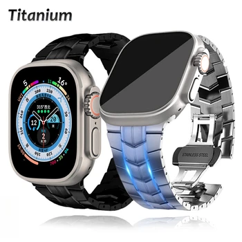 Роскошный Титановый ремешок для Apple Watch Ultra 2 49 мм 45 мм 42 44 мм 41 40 мм Бизнес-браслет Correa для iWatch серии 9 8 7 6 5 4 se
