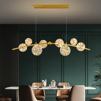 Скандинавская Золотая светодиодная подвесная люстра с прозрачным стеклянным шаром, длинная подвесная лампа, столовая, бар, ресторан, Офисный декор, подвесное освещение