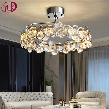 Современная потолочная люстра YOULAIKE для столовой, роскошный домашний декор, хромированный хрустальный светильник, круглая дизайнерская лампа LED Cristal Lustre