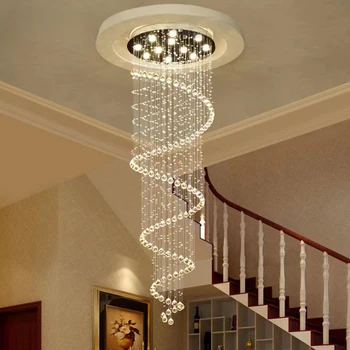 Современные хрустальные люстры K9 с большой светодиодной спиралью для гостиной, светильник для лестницы, витрина для лестничной лампы, спальня, холл отеля