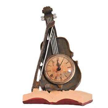 Старинные Скрипичные часы Покоятся на Нотной книге, Статуе Будильника, Гитарных Украшениях 594C