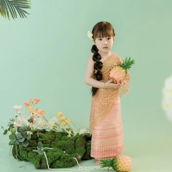 Таиланд Мьянма комплект детской одежды Дай Традиционная Тайская одежда для девочек Сценическое представление Национальный наряд Этнический костюм
