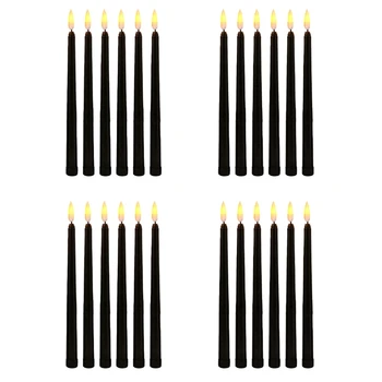 Упаковка из 24 Черных Светодиодных Свечей На День Рождения, Желтых Беспламенных Мерцающих Светодиодных Свечей На Хэллоуин С Батарейным Питанием