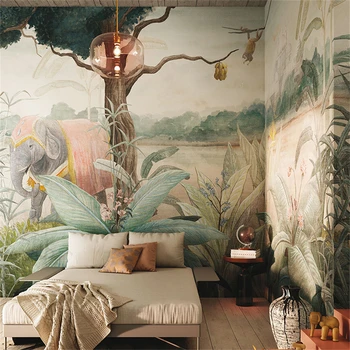 Фотообои со слоном на заказ для гостиной, ткань для стен здания, живописные обои в лесу, фоновое искусство, обустройство дома
