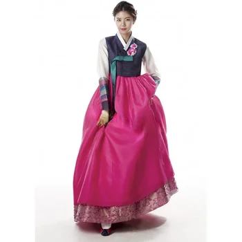 Ханбок, этническое традиционное Корейское женское свадебное платье ручной работы, многоцветная ткань из темной пряжи Ханбок