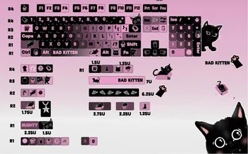 Черные Розовые Кошачьи Колпачки Для Ключей 130keys Bad Kitten Keycap ASASquare Термальная Сублимация Механическая Клавиатура Key Cap Аксессуары Для Клавиатуры