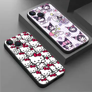 Чехол для Apple iPhone 15 11 13 14 Pro Max 7 8 Plus X XS XR SE 6 6S Задняя Крышка 7 + 8 + Черные Мягкие Чехлы Для телефонов Hello Kitty Kuromi