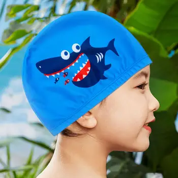 Шапочка для плавания, Дышащая высокоэластичная быстросохнущая Защита ушей, шапочка для бассейна с мультяшным принтом для детей
