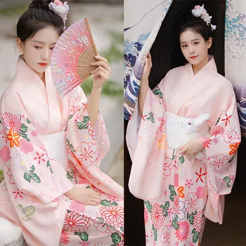 Японское Женское Традиционное Платье Каваи Розовая Сакура Кимоно Гейша Косплей Костюм Танцевальное Представление Одежда Для Фотосессии