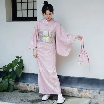 Японское Традиционное Кимоно Халат Платье Женщины Девушка Розовый Цветок С Принтом Халат Юката Harajuku Кимоно Одежда Косплей Исполнительская Одежда