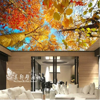 настенная роспись beibehang на заказ, Осенние листья, природа, пейзаж, солнце, фон обоев, потолок, 3d-роспись, 3D-обои для стен