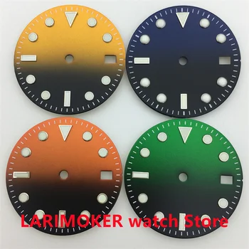 часы с асептическим циферблатом 29 мм, желтый, черный, зеленый, черный, оранжевый, черный, синий, черный, зеленый, светящийся, подходит для механизма NH35, NH36