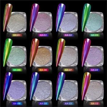 0,5 г /коробка Хамелеон Волшебная Зеркальная пыль Пудра для ногтей 12 цветов Аврора Тени для век Хромированные Пигменты для ногтей Металлический Зеркальный блеск