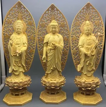 3ШТ Высококачественная резьба по дереву, Всемогущие Три Мудреца, статуя Будды СИ ФАН САН ШЭН, домашний Храм, эффективный Талисман благословения