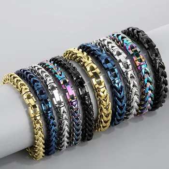8 мм/10 мм Тяжелые Панковские браслеты с цепочкой в виде радужного Дракона, хип-хоп Мужские Синие, черные Ювелирные изделия из нержавеющей стали, модные браслеты в байкерском стиле
