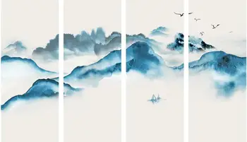 MT0075 Китайский Стиль Чернильный Пейзаж Птица Рыбацкая Лодка Печать Искусство Холст Плакат Для Декора Гостиной Домашняя Настенная Картина