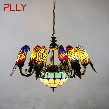 PLLY Tiffany Parrot Люстра Светодиодная Винтажная Креативная Цветная Стеклянная Подвесная Лампа Декор для Дома Гостиной Спальни Отеля