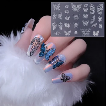 Акриловая пудра, вырезающая шаблон бабочки, Маникюр, Силиконовая форма для ногтей, 3D Рельефные украшения в виде бабочек, Женские украшения для ногтей, сделай САМ