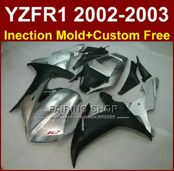 Бесплатная настройка кузова для YAMAHA fairings YZF1000 02 03 серебристо-черные пользовательские обтекатели YZF R1 2002 2003 yzf r1 + 7 подарков