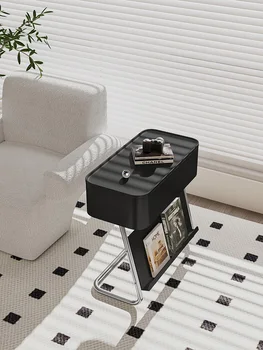 Боковой шкаф для дивана в гостиной Креативный черный боковой столик для хранения Современный простой мобильный столик среднего и древнего вида