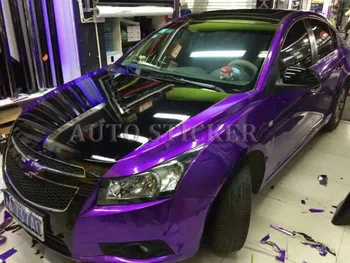 Высококачественная глянцевая виниловая пленка фиолетового металлического цвета для автомобиля с воздушными пузырьками, Глянцевая металлическая виниловая наклейка с воздушными пузырьками