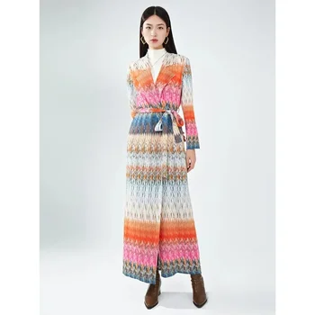 Длинная ветровка Miyake Please с принтом в богемном этническом стиле, плиссированная женская высококачественная куртка-халат