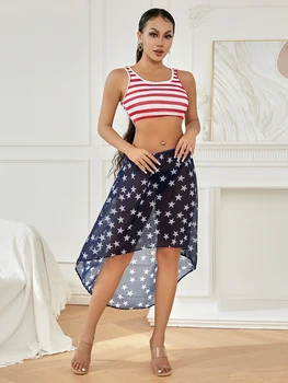 Женская одежда Wilcliar на День независимости, комплект с жилетом и юбкой без рукавов, комплекты с длинными юбками для летней пляжной вечеринки на День независимости