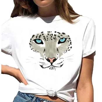 Женские футболки с графическим принтом в виде Страшного леопардового лица, Летняя Футболка С круглым вырезом И коротким рукавом Размера Плюс HH1857