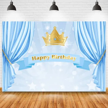 Золотая Корона Синий занавес Фоны для новорожденного Мальчика Девочка Принцесса Фотография на День рождения Баннер Фоны Фотостудия