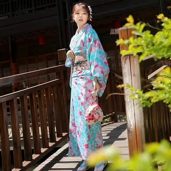 Кимоно для Женщин Японский Традиционный Халат Халат С Синей Печатью Фотография Косплей Гейши Азиатская Уличная Одежда Модная Одежда