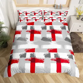 Красно-серый королевский пододеяльник в белую полоску, Градиентный геометрический комплект постельного белья, современное стеганое одеяло в полоску, стеганое одеяло из полиэстера, Покрывало