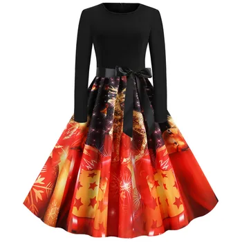 Модная женская одежда, рождественские вечерние платья с длинным рукавом и круглым вырезом, мини-платья 2023, осенне-зимнее элегантное винтажное платье