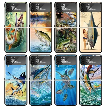 Морская Рыбалка Удочкой Черный Чехол Для Телефона Samsung ZFlip5 ZFlip4 ZFlip3 5G Жесткий ПК Защитный Galaxy Z Flip 3 4 5 Fo