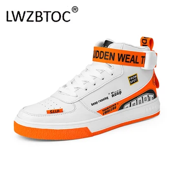 Мужские кроссовки для скейтбординга LWZBTOC с высоким берцем, классическая обувь на плоской подошве, белая обувь для скейтбординга с логотипом из больших букв, Модная оранжевая