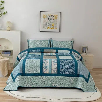 Набор Хлопчатобумажных Одеял CHAUSUB Классический Дизайн в стиле Пэчворк 3ШТ Покрывало на кровать King Queen Size Стеганое Покрывало Одеяло на кровать
