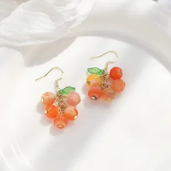 Новые модные серьги-капли с оранжевым виноградом для женщин, Милые Геометрические серьги-заушники из фруктовой смолы, ювелирный подарок