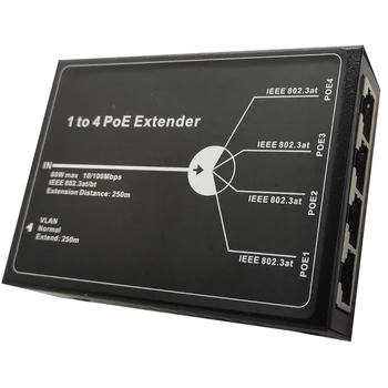 От 1 до 4 Poe Extender 4-Портовый Poe Extender IEEE802.3At Poe Extender Max Удлиняет 250 М 65 Вт Макс. Для Ip-камеры