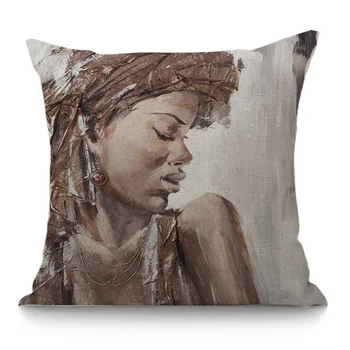 Подушка-плед 45X45, Высококачественный Креативный домашний декор с принтом африканской женщины, Подушка для сиденья Cojines, Хлопчатобумажная льняная подушка Almofadas