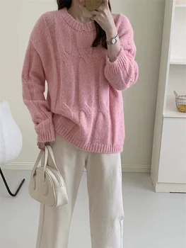 Пуловер в ленивом стиле, свитер, осень-зима 2023, Новые Модные Свободные Корейские повседневные вязаные свитера