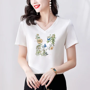 Свободные футболки с круглым вырезом и принтом, модная Белая футболка в корейском стиле, топ