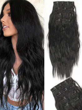 Синтетическая Заколка для волос Aosiwig с длинными Волнистыми завитками 4шт. Шиньоны для женщин На всю голову, синтетические Светлые Черные накладные волосы