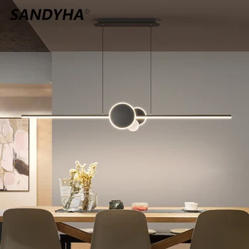 Скандинавский современный минималистичный подвесной светильник с длинной полосой и круглым кольцом, светодиодная лампа для столовой, кафе, домашнего декора, люстры для салонов
