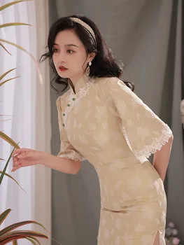 Современная юбка Чонсам Лето 2023, мода для молодых девушек, улучшенное ретро-исполнение, вечернее платье в китайском стиле для женщин, фотография